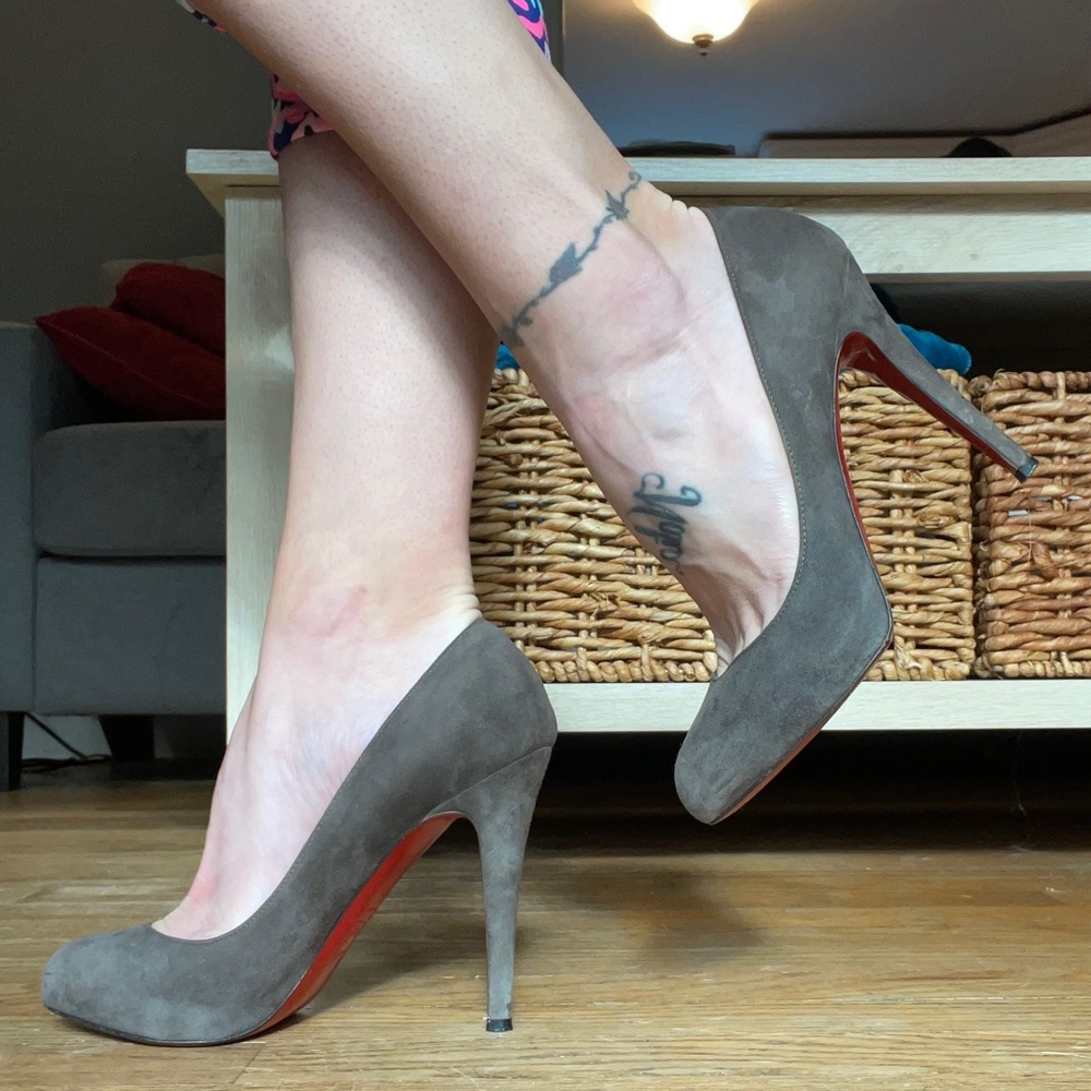 Christian Louboutin Gray Heels with Red Soles